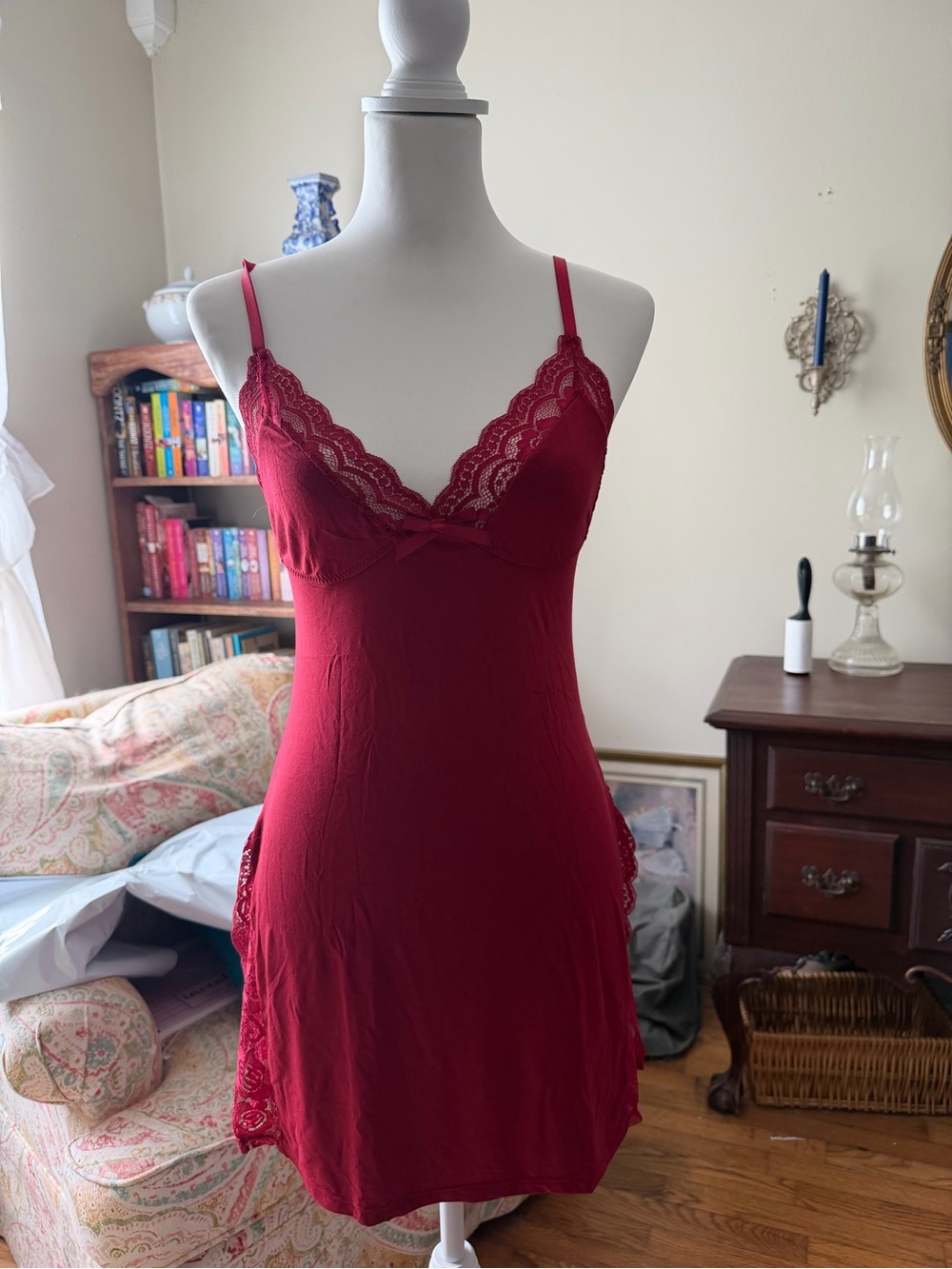 Solars Red Lace-Trim Slip Dress - Women's Intimates